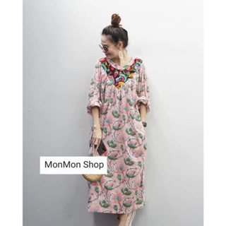 ~MONMONSHOP👗MON6632 Indian Blocked Cotton Maxi Dress