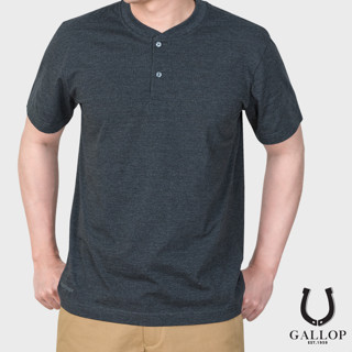 GALLOP : เสื้อยืดคอกระดุม T-SHIRT (Henley neck) GT9130 สีเทาเข้ม / ราคาปรกติ 790.-