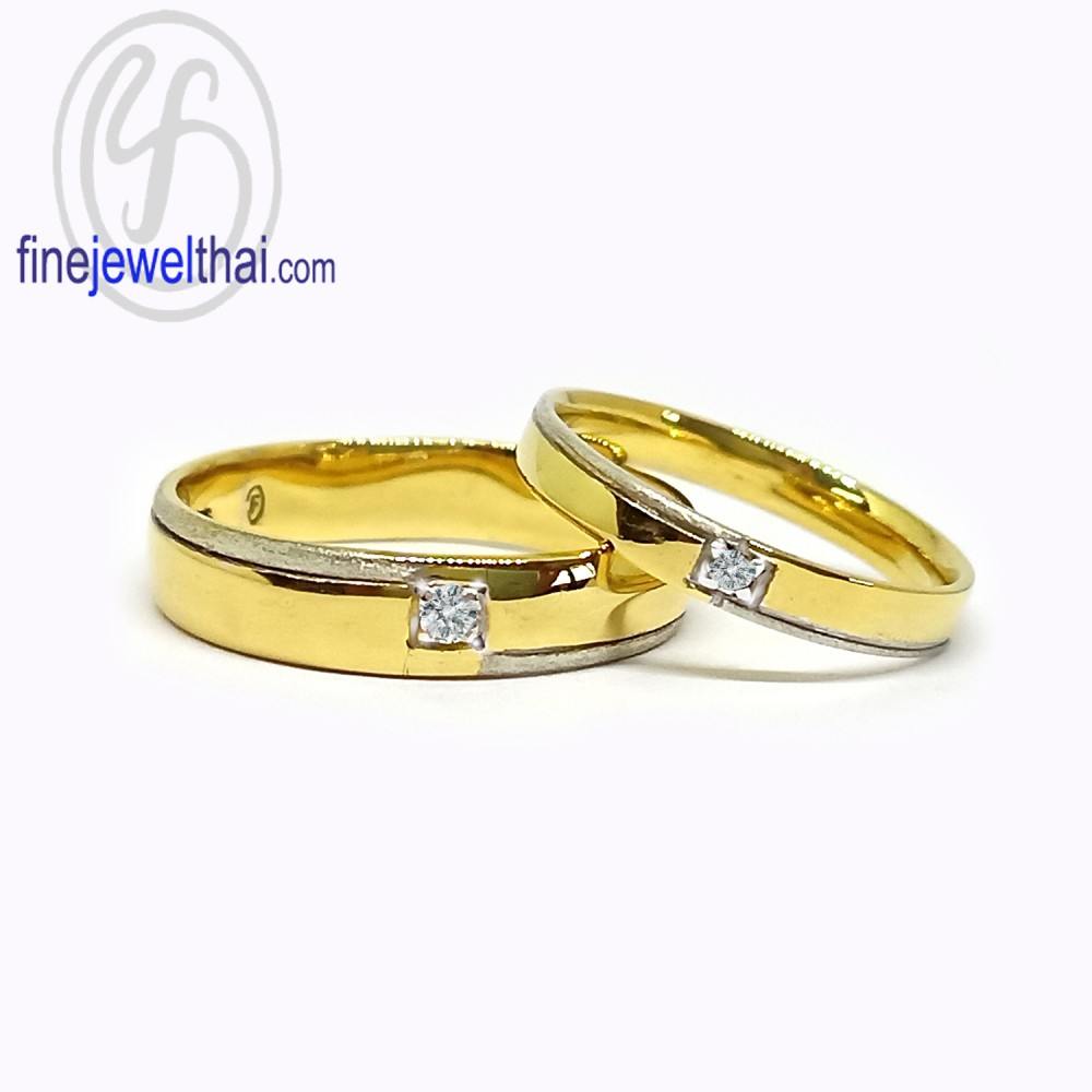 Finejewelthai-แหวนคู่-แหวนเพชร-แหวนเงินแท้-เพชรสังเคราะห์-แหวนแต่งงาน-ชุบทองและทองคำขาว-R30123-1128czg-wg