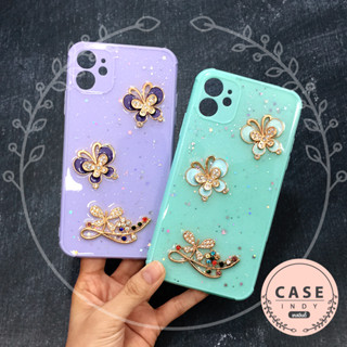 เคสขอบนิ่มกันเลนส์กล้อง ด้านหลังเจลกากเพชรพิมพ์ติดอะไหล่โลหะรูปฝีเสื้อ หรูหรา