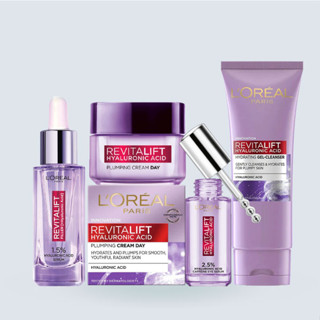 LOréal Paris Revitalift Hyaluronic Acid Set (4pcs.)เซ็ตไฮยาลูรอนิค ช่วยให้ผิวดูอิ่มเด้ง อ่อนเยาว์ ริ้วรอยบางๆ ดูจางลงอย