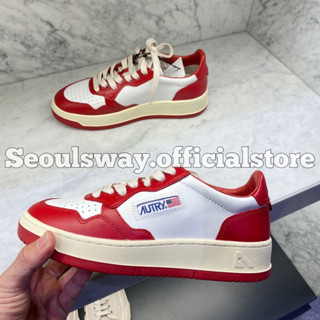 ของแท้100% รองเท้า AUTRY Medalist Two-Tone Leather Sneakers in Red