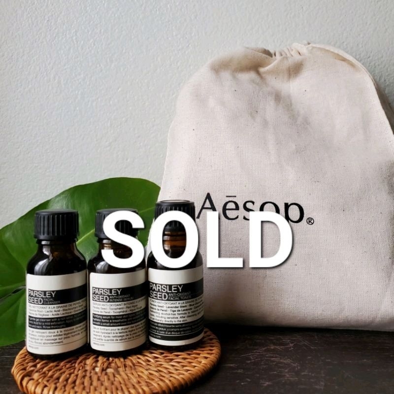 ● Aesop ของแท้ ● Parsley Seed facial set 4 ชิ้น ● ใหม่ ไม่แกะ ● cleanser, toner, serum + free! Aesop organic cotton bag