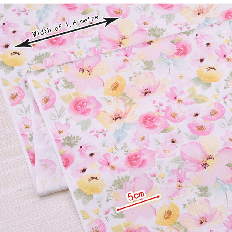 ผ้าคอตตอน 100% ทอทวิล ตัดขายเป็นเมตร พิมพ์ลายดอกไม้  หน้ากว้าง1.6 เมตร