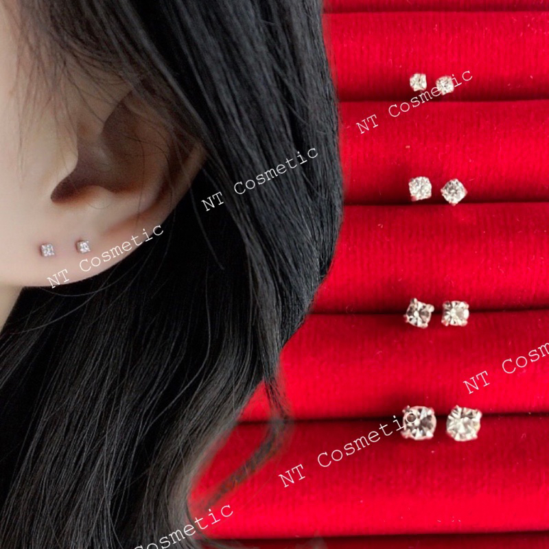 🇹🇭 ร้านไทย 🇹🇭 ( SV03) ต่าวหูเงินแท้ 925 (เตยสี่เหลี่ยม)ต่างหูเพชร earrings Silver925