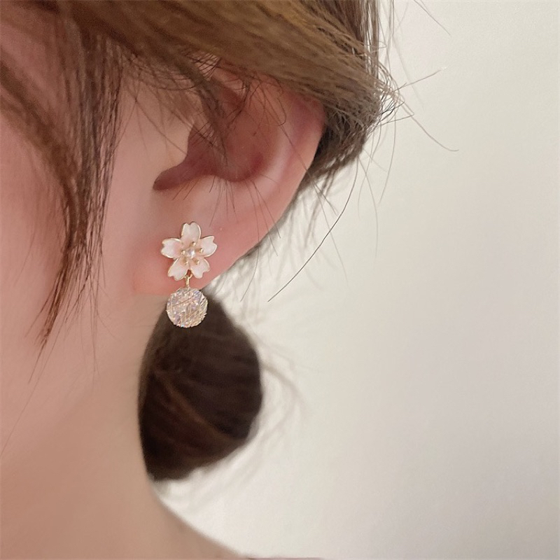 ส่งฟรี!! Sweetssparkles ต่างหู ต่างหูเพชร ต่างหูเกาหลี ตุ้มหูผู้หญิง ชุบทอง 14k ดอกซากุระ FL00035