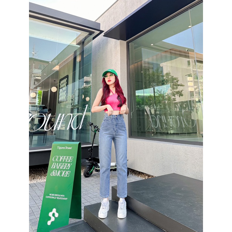 Estella jeans🍋ยีนส์สีซีดทรงบอยไม่แต่งขาดเอวสูงพลางหุ่นยีนส์ขายาวผู้หญิงสีละมุน💗