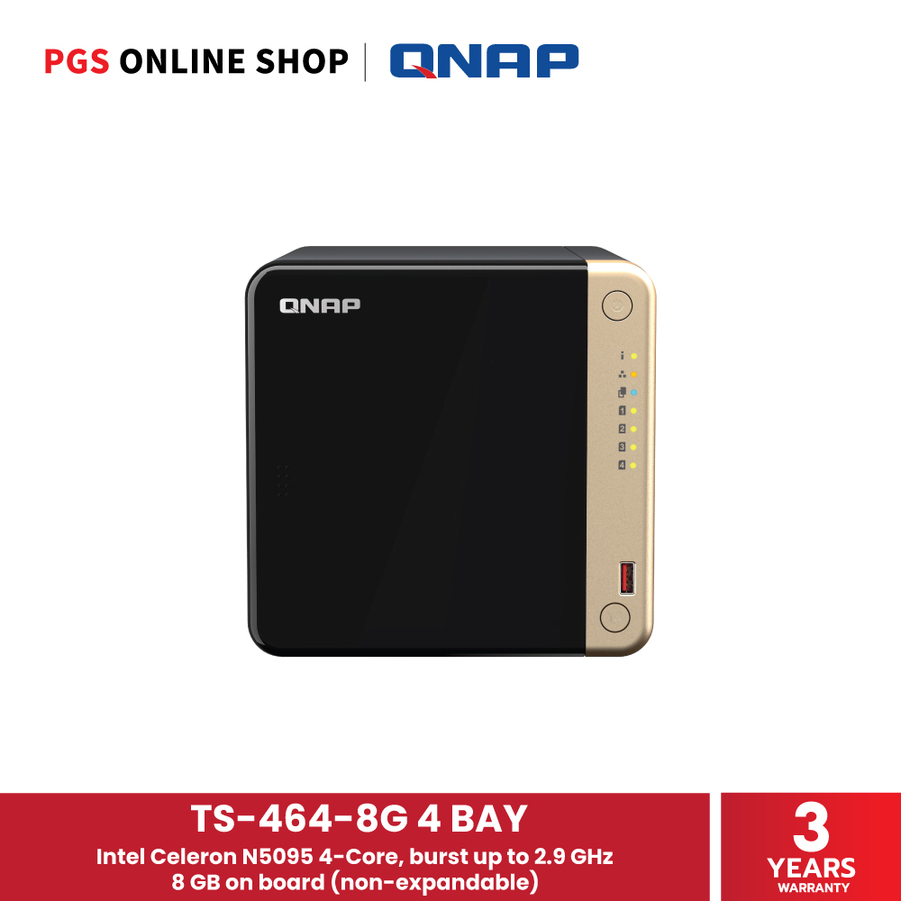 QNAP TS-464-8G 4Bay NAS Intel Celeron N5105/N5095 4-Core, burst up to 2.9 GHz, 8 GB on board (non-ex