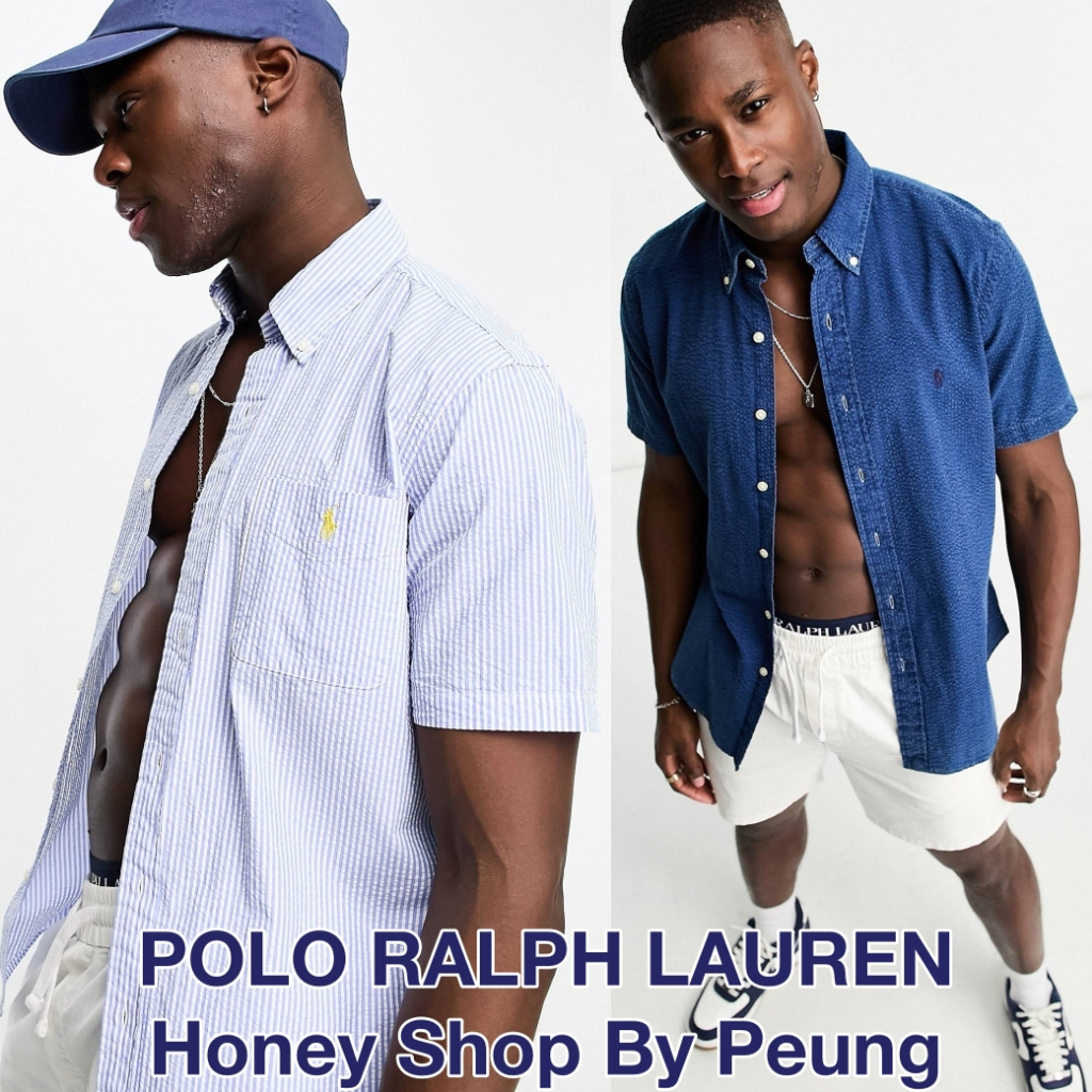 [ของแท้ พร้อมส่งในไทย] Polo Ralph Lauren Seersucker Shirt  Col : Blue/White และ Dark Indigo (SS23 Custom Fit เสื้อเชิ้ต