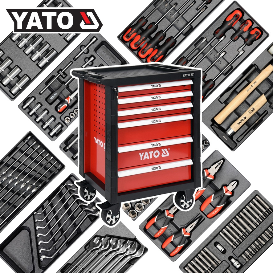 (จัดส่งฟรี) YATO YT-55300 ตู้เครื่องมือ 6 ลิ้นชัก + เครื่องมือ 177 ตัวชุด