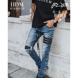 holdem Black🎱 Leather patch denim jeans 2023