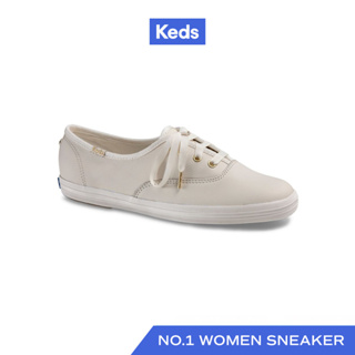 KEDS รองเท้าผ้าใบหนัง แบบผูกเชือก รุ่น CH KS TUMBLED LEATHER สีครีม ( WH57745 )