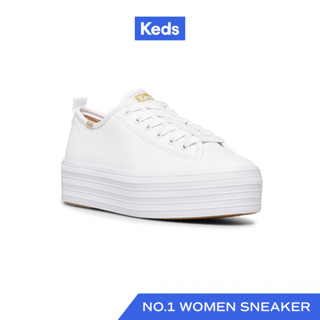 KEDS รองเท้าผ้าใบหนัง มีส้น รุ่น TRIPLE UP LEATHER สีขาว ( WH61626 )