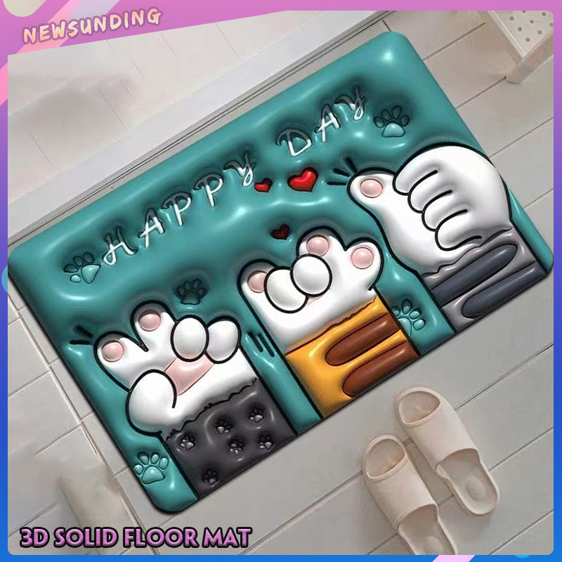 กันลื่น สําหรับห้องครัว J123 พรมเช็ดเท้า ลายการ์ตูน 3D ลายดอกไม้ 3มิติ พรมลาย ห้องน้ำ ขนาด 40x60 ซม 