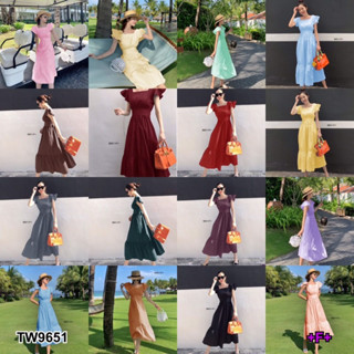 TW9651 Dress เดรสคอเหลี่ยมแขนระบาย