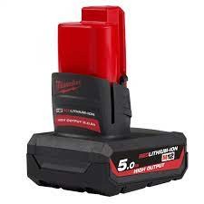 แบตเตอรี่ MILWAUKEE NO.M12 HB5 Lithium-Ion Battery High Output, 12V 5.0Ah Factory Gear By Gear Garage