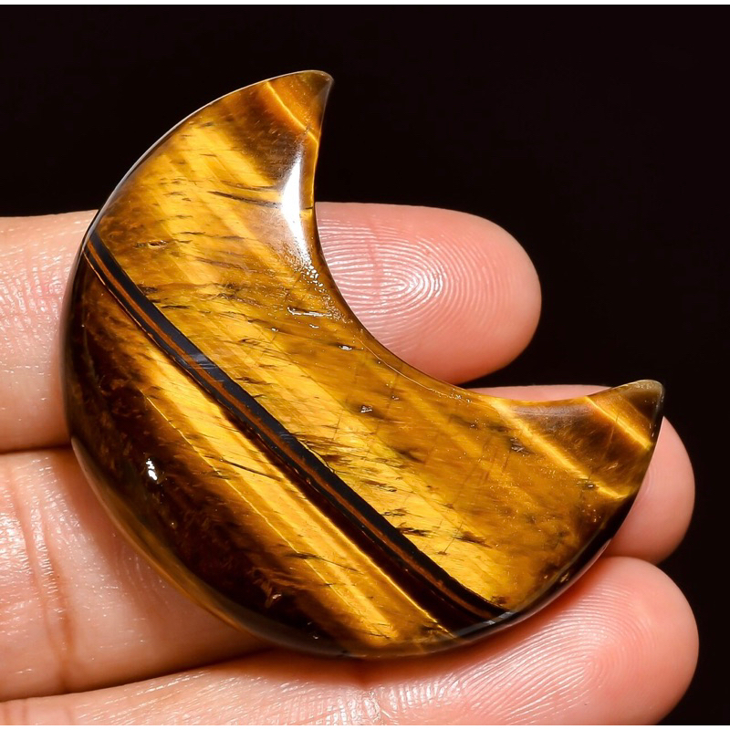 1 Pc Natural Smooth Polished Tiger Eye Moon Tiger Eye Moon Shape Cabochon Loose Tiger Eye Cabochon F