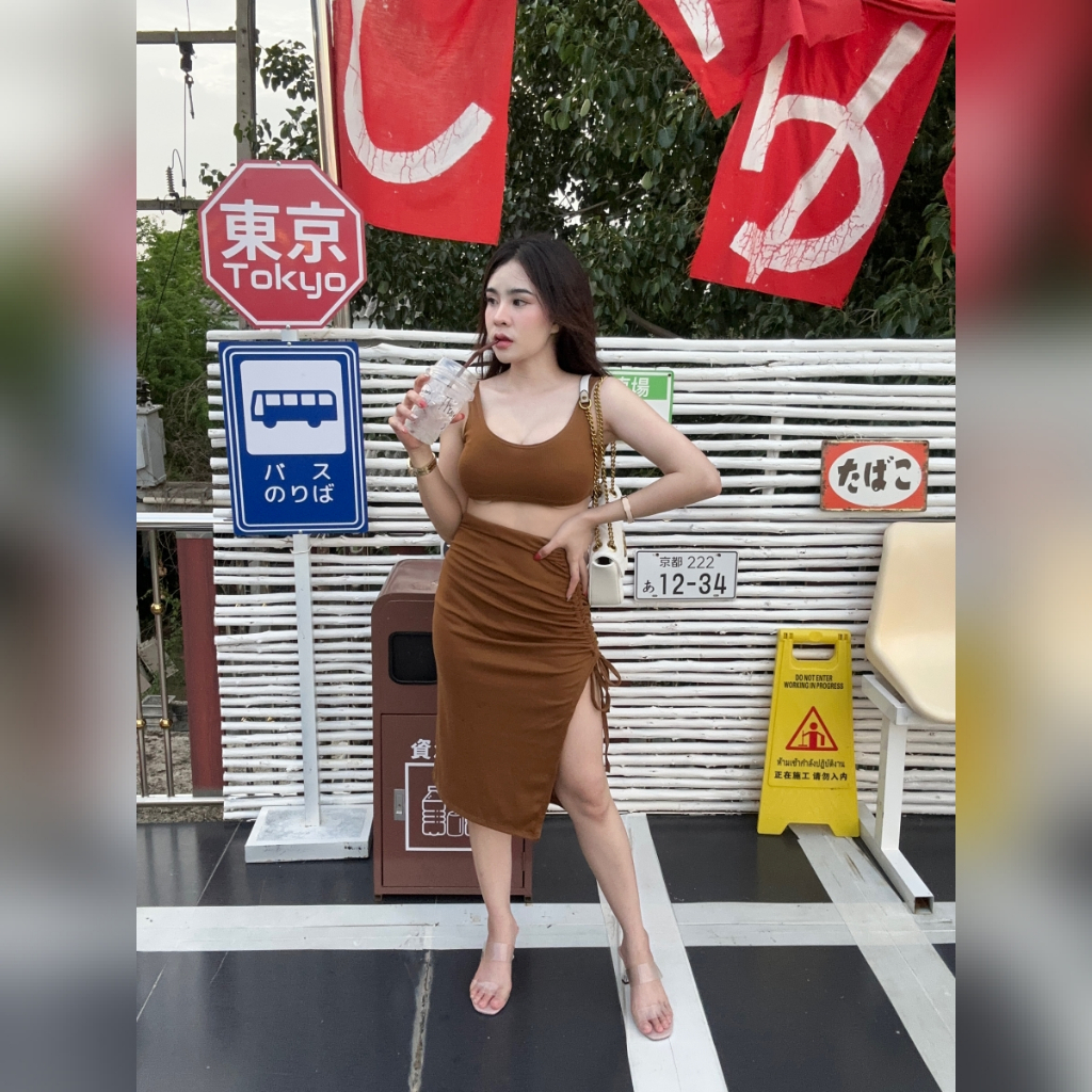 SpinnyHouse  ชุดเช็ต ไปทะเล 2ชิ้น เสื้อกล้าม+กระโปรงรูดข้าง ผ้านิ่มใส่บาย งานสวย   ชุดไปทะเล เยลลี่ ราคา ถูกที่สุด ดีลบีเคเค แกลเลอรีภาพที่ 2