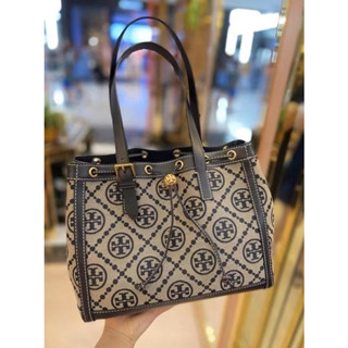 ของแท้100%พร้อมส่งที่ไทย Tory burch T Monogram Jacquard Small Tote Bag 81803 งานชอปมีถุงผ้า