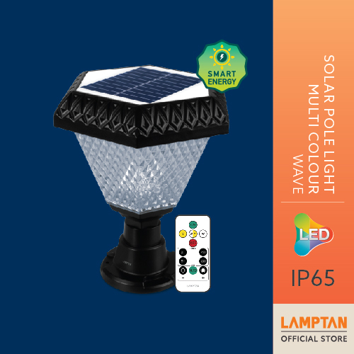 LAMPTAN โคมไฟหัวเสาพลังงานแสงอาทิตย์ Solar Pole Light Multi-Colour WAVE 2W 3แสงในโคมเดียว ควบคุมแสงด
