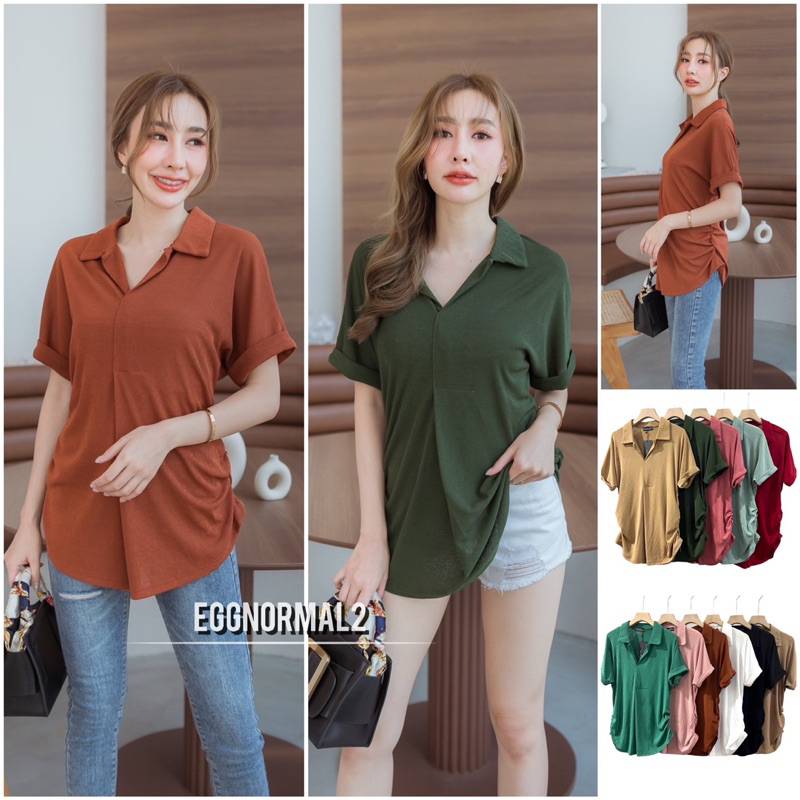La dress L36 [1070] เสื้อคอปกขยุ้มเอว แขนเบิ้ล