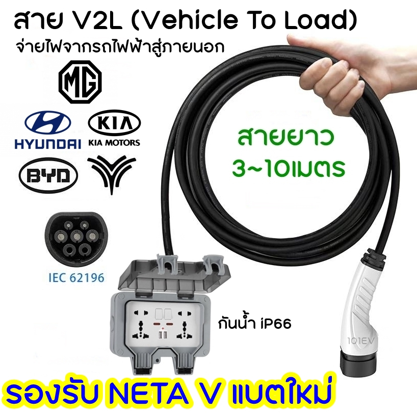 สาย V2L Vehicle to load จ่ายไฟจากรถไฟฟ้าสู่ภายนอก EV Type2 V2H VTOL รองรับ NETA V BYD Atto3 MG ZS MG4 Hyundai KIA