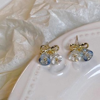 𝐋𝐀𝐃𝐘.𝐋𝐔𝐗𝐔𝐑𝐘 - 14K gold Crystal bell bowtie earrings.[Silver925]🔔ต่างหูเงินแท้ชุบทอง14K