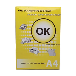 กระดาษถ่ายเอกสาร ยี่ห้อ OK ขนาด A4 หนา 70 แกรม จำนวน 2500แผ่น/5รีม