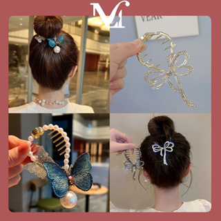 [Fast Delivery] New Butterfly Rhinestone Plate Hair Ball Head Small Artifact Butterfly Ponytail Hair Buckle Headdress