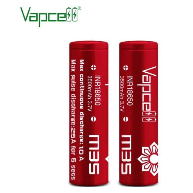 [หัวแบน!!!] ถ่านชาร์จ Vapcell 18650 M35 3500mAh 3.7V 10A/25A สีแดง