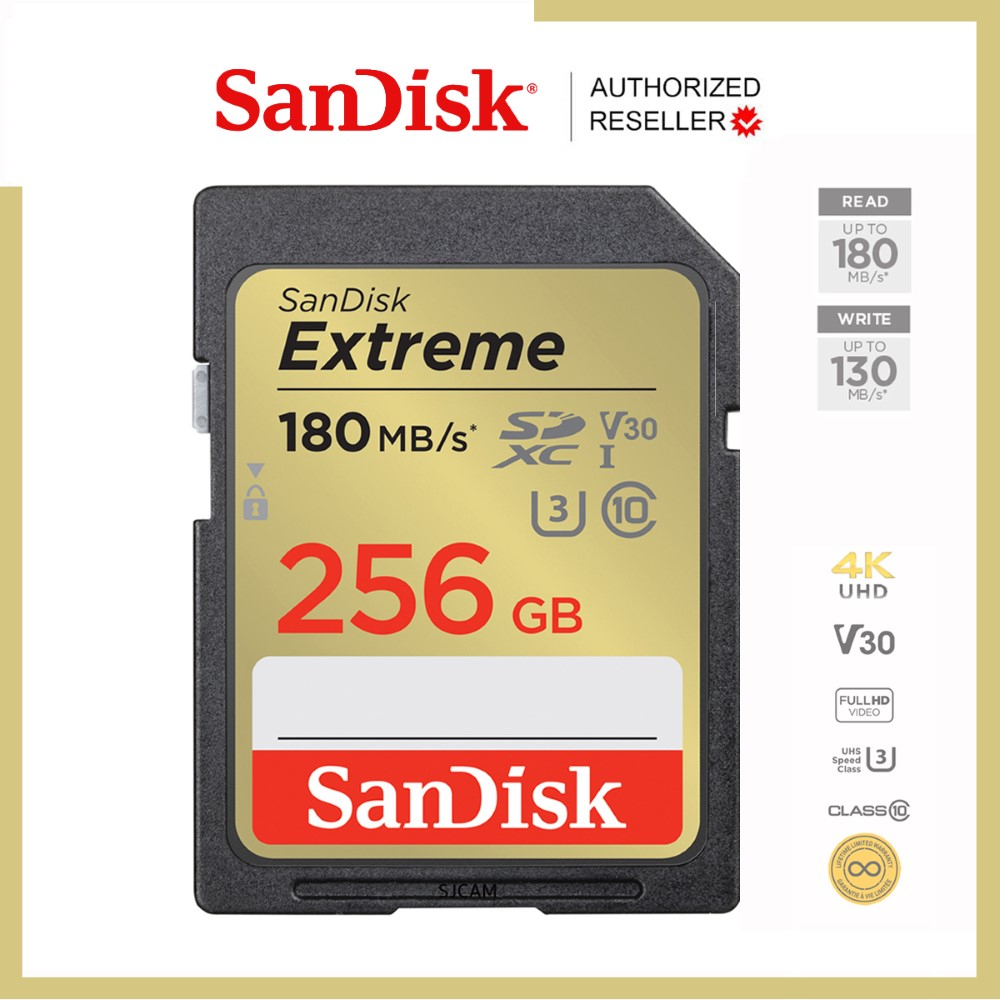 SanDisk Extreme SD Card SDXC 256GB Speed 180MB/s เขียน 130MB/s (SDSDXVV-256G-GNCIN) ประกัน Lifetime