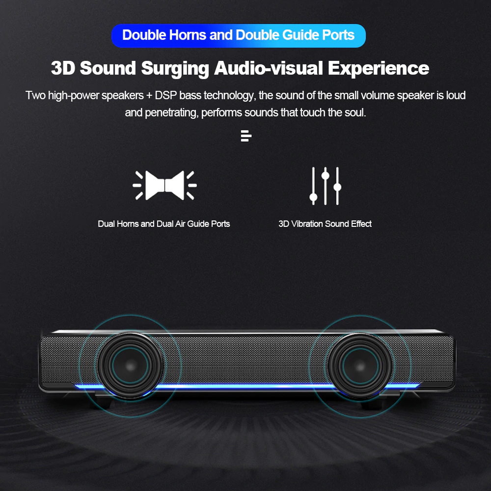 SADA V196 Soundbar Stereo Speaker ลำโพง ซาวด์บาร์ ระบบเสียงสเตอริโอด้วยลำโพงคู่ พร้อมไฟ LED การเชื่อมต่อด้วย Jack 3.5 mm - รูปที่ 4