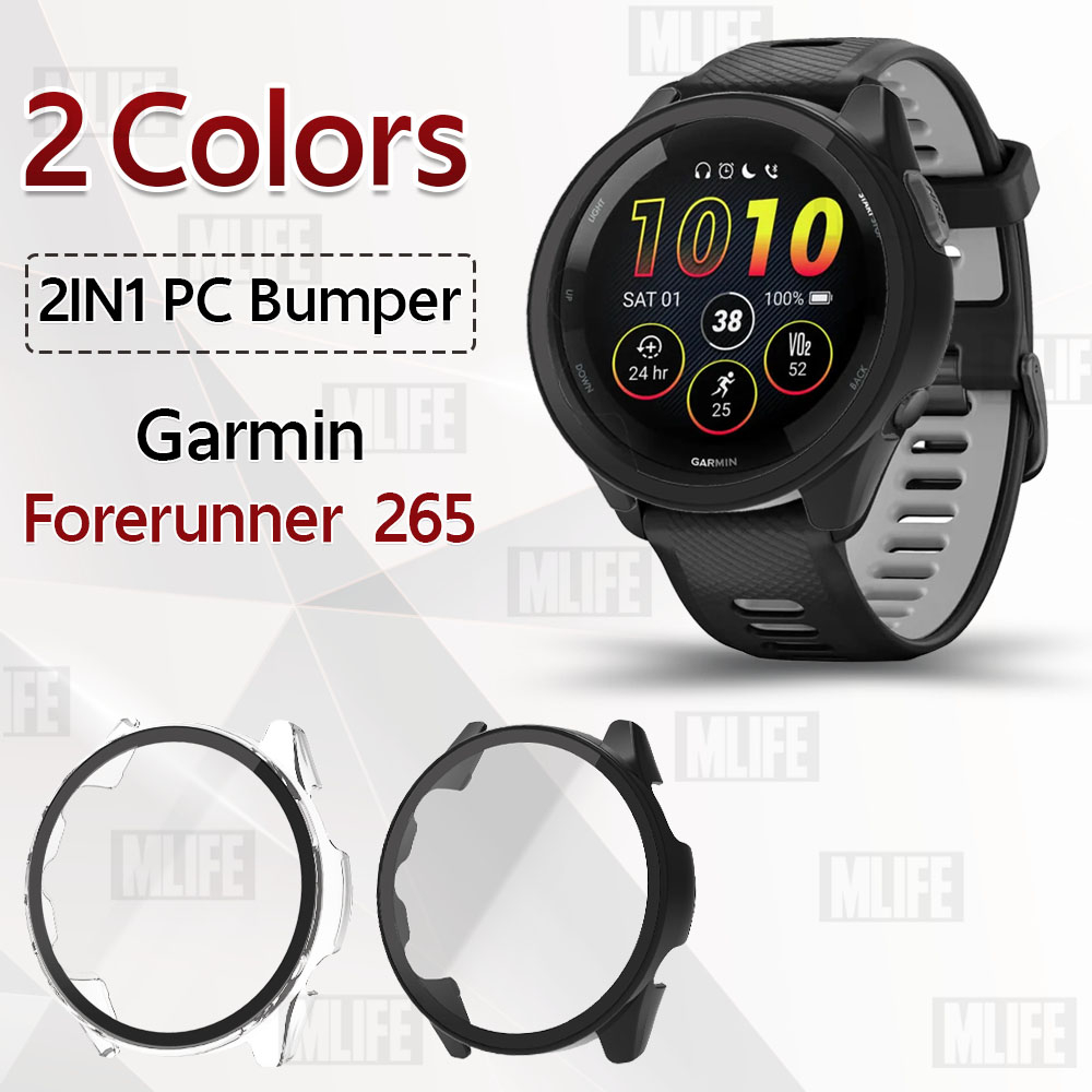 MLIFE - 2IN1 เคสบัมเปอร์ Garmin Forerunner 265 เคส กระจก สายนาฬิกา สายชาร์จ - Tempered Glass Bumper 