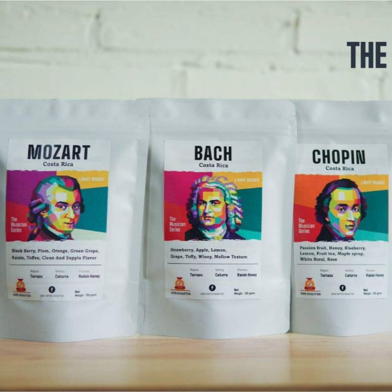เมล็ดกาแฟคั่วอ่อน Musician​ Series Costarica​ Mozart/Bach/Chopin ขนาด 100 g.