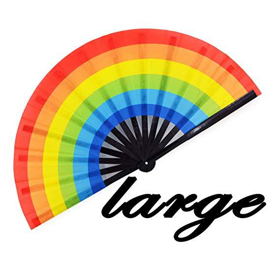 พัด ใหญ่พัดสีรุ้ง พัดมือถือ พัดมือจับ พัดหลายสี พัดหลากสี พับได้ Big Rainbow LGBT LGBTQ+ Pride Hand Fan Parade Prop