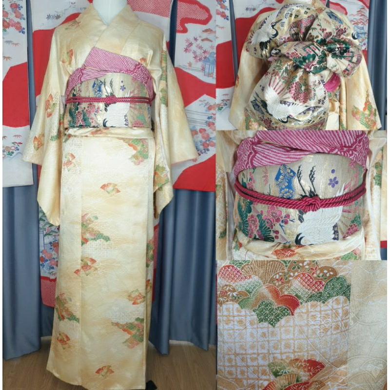 พร้อมส่ง Kimono ชุดกิโมโน สีเหลือง มือสองของแท้จากญี่ปุ่น