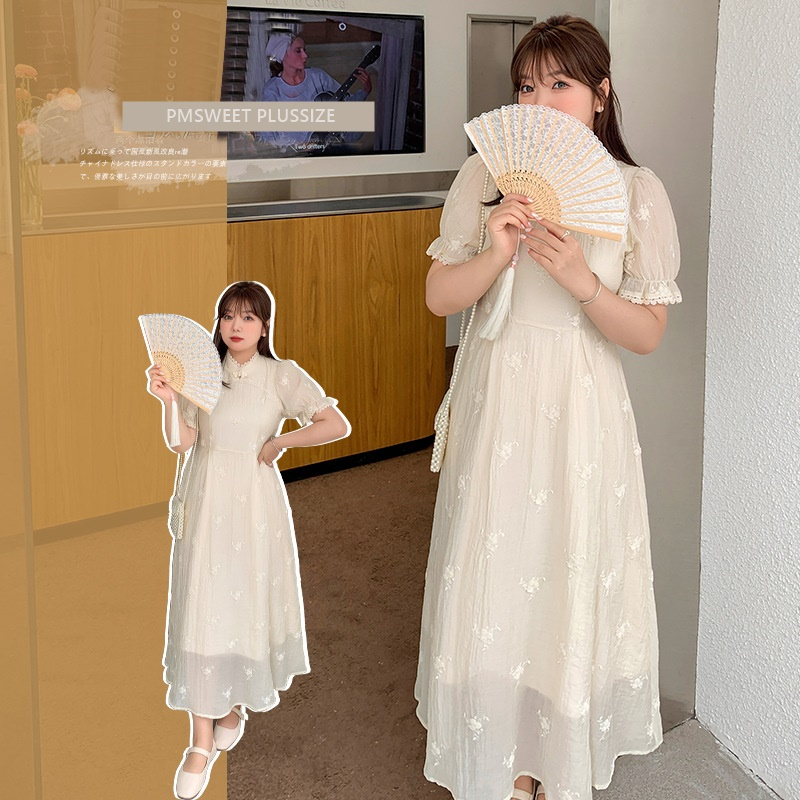 [ 🔥อกถึง 50" ] : PMP2145 : พรีออเดอร์ เสื้อผ้าไซส์ใหญ่ คนอ้วน สาวอวบ ชุดเดรสคอจีน ชุดเดรสยาวแขนสั้น 