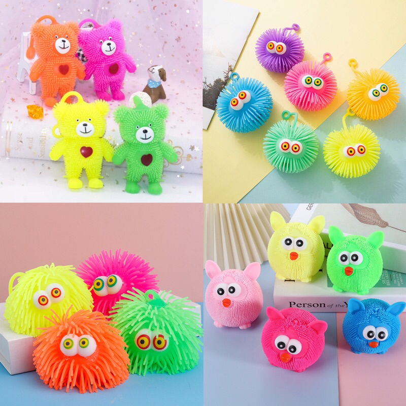 ตุ๊กตาหมี เฟอร์บี้ เม่น ของเล่น มีไฟ LED รูปการ์ตูน ของเล่นสําหรับเด็ก ที่บีบ ผ่อนคลายกล้ามเนื้อลูกบอลยางนุ่ม บอลเด้ง
