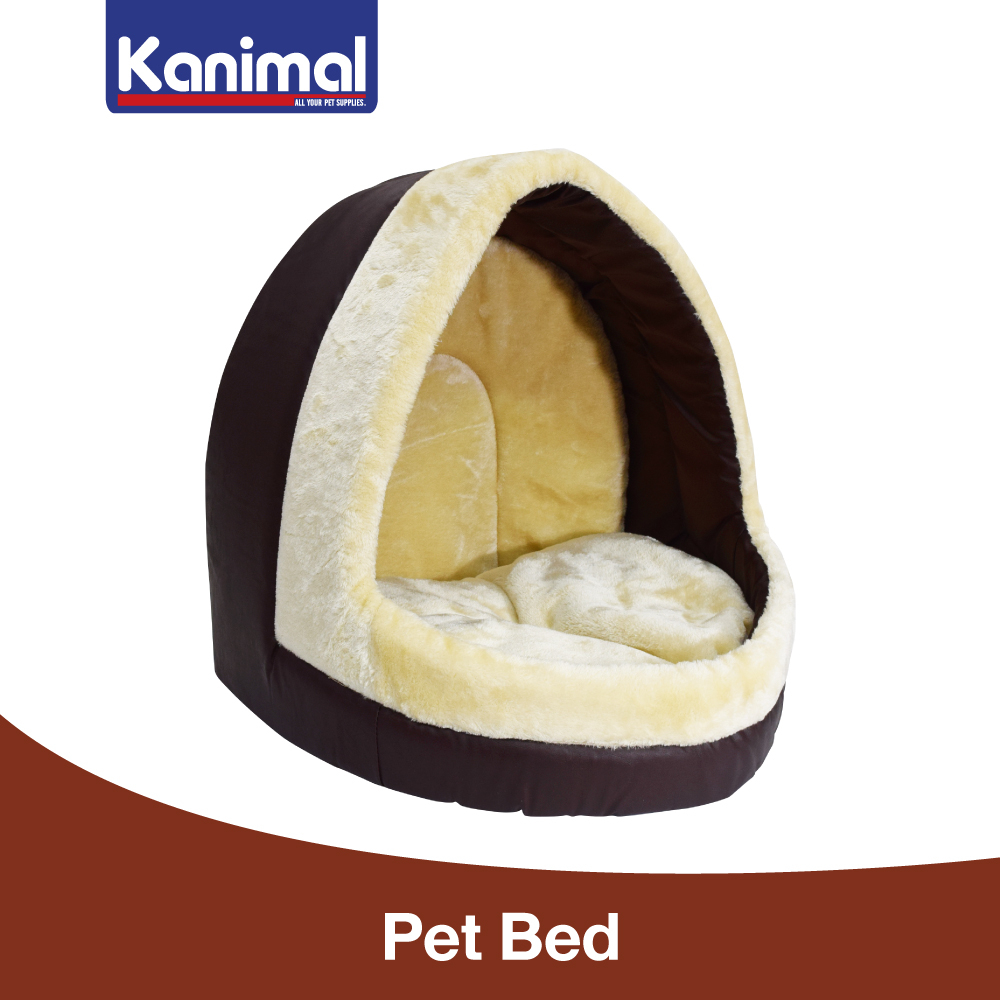 [72064L] Kanimal Pet Bed ที่นอนสุนัข ที่นอนแมว เบาะนอนโดม รุ่นขอบหนัง สำหรับสุนัขและแมว Size L ขนาด 42x45x44 ซม.