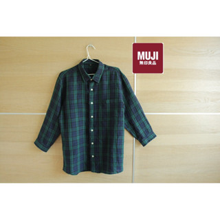 MUJI x Linen x XL แขนยาวลายสก็อตเขียว อก 44 ยาว 28 ไม่ตำหนิ • Code : 503(4)