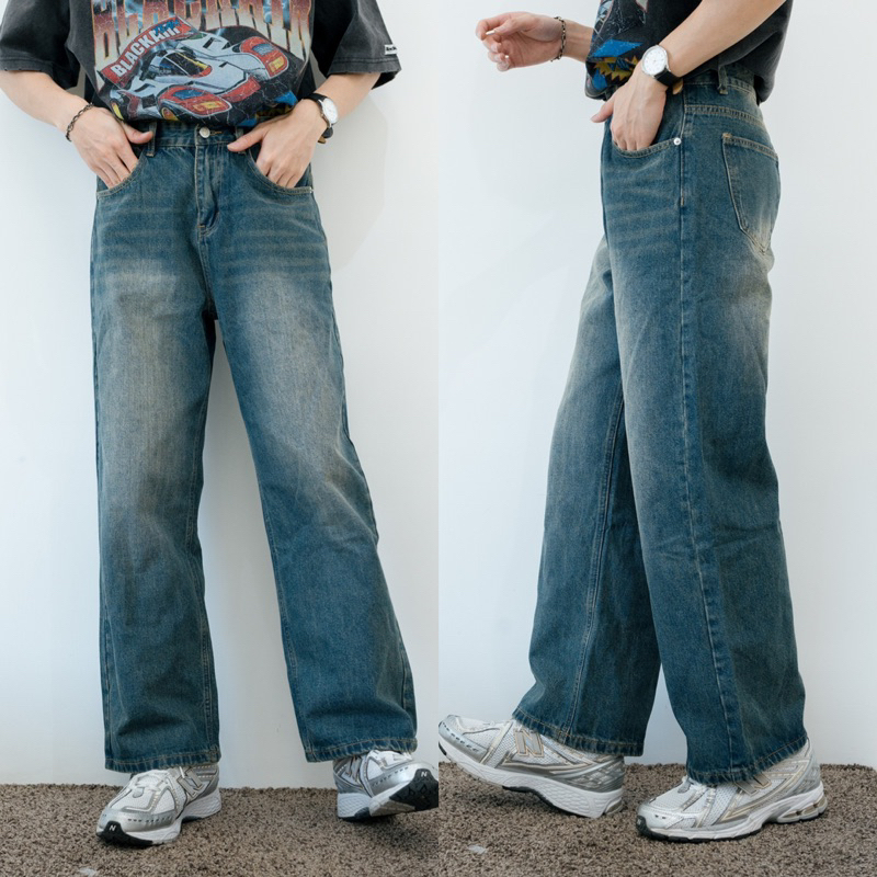GOTCHA JEANS กางเกงยีนส์เอวสูงทรงกระบอกใหญ่
