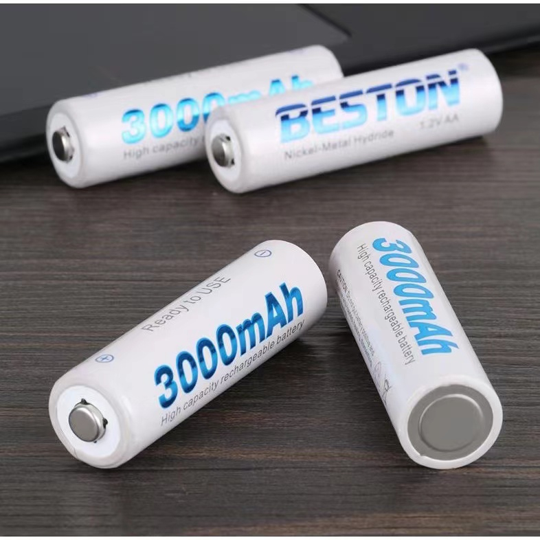 ถ่านชาร์จ AA BESTON 3000mAh 1.2V จำนวน 4 ก้อน ฟรีกล่องใส่ถ่าน คุณภาพสูง ราคาถูก