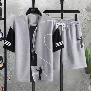 TS MEN ฤดูร้อนล่าสุดลำลอง เสื้อเซ็ต (เสื้อ+กางเกงขาสั้น) ดีไซน์เก๋ หลวมสบาย ได้ทั้งชายและหญิง มี3สี TZ10