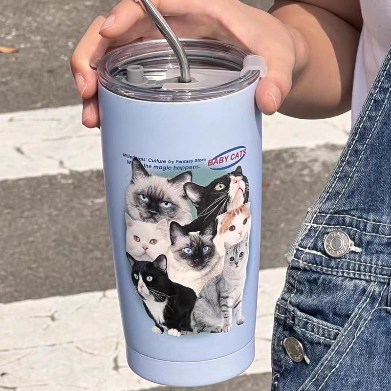 Baby Cats แก้วสแตนเลส พร้อมเซ็ทหลอด เก็บความเย็นความร้อน ลายน้องแมว ทาสแมวห้ามพลาด
