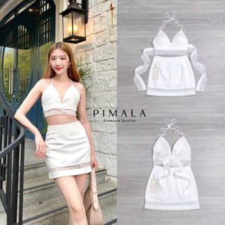 ☁️Pimala Brand☁️  SETเสื้อ+กระโปรง เซ็ทเสื้อสายเดี่ยวผูกคอสายยาวผูกโบว์