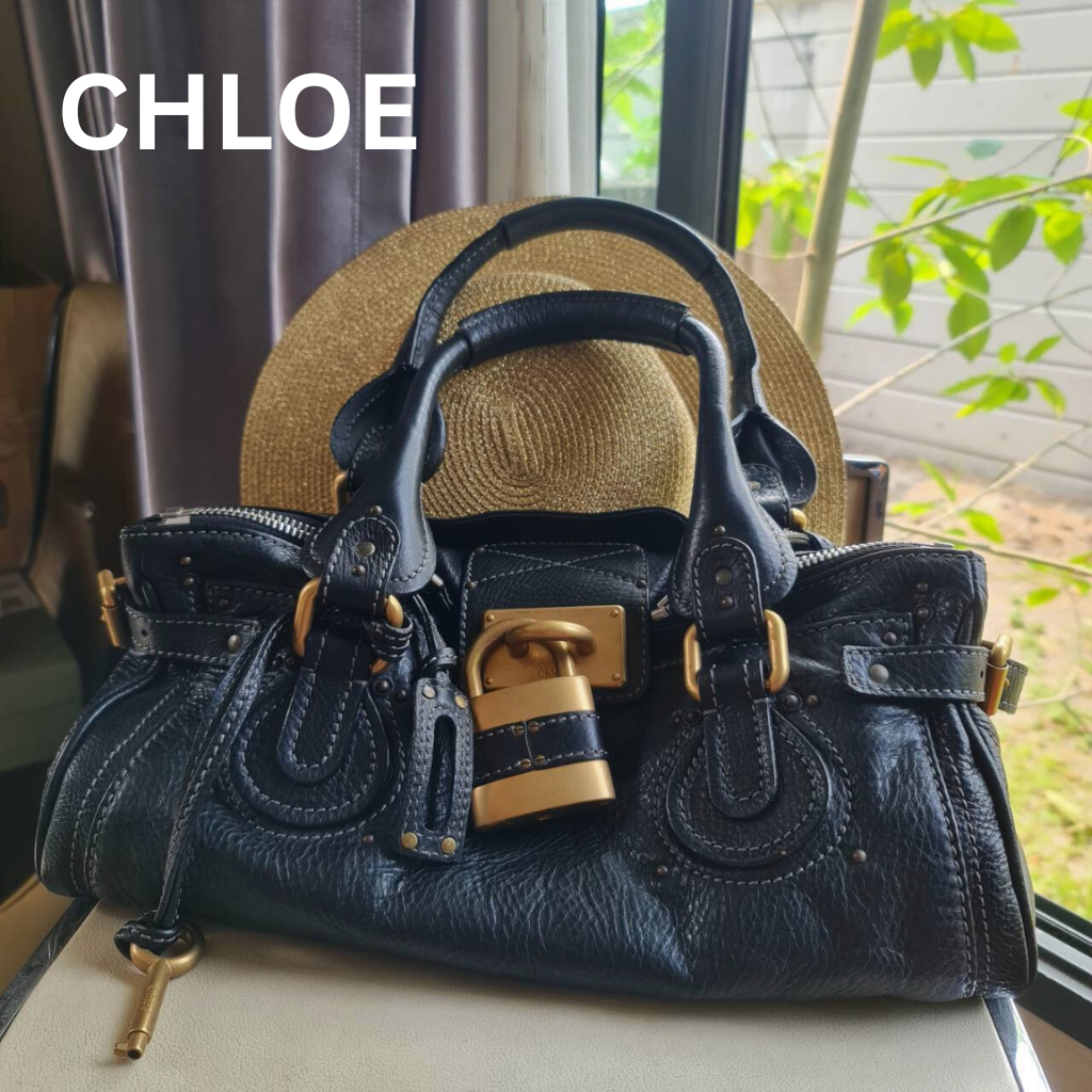 กระเป๋าหนังสืดำโคลเอ้คล้องไหล่กุญแจลูกกุญแจครบใหม่สวยChloe Paris. Black Leather Mini Paddington Hand