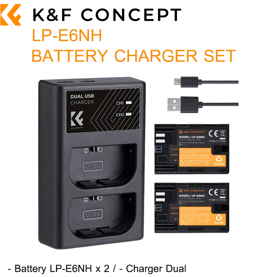 K&F CONCEPT LP-E6NH battery 2-pack dual slot battery charger kit สำหรับกล้อง Canon