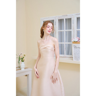 Capheny Draped A-Line Light Gold Dress (C0323D)