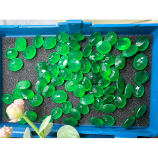 synthetic Jade gemstone oval 9x7 mm 2 pieces