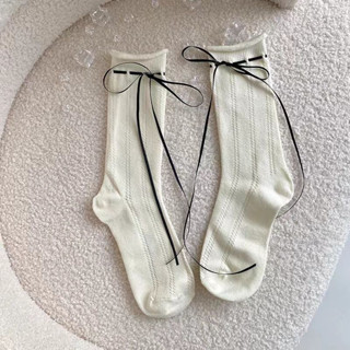 KINDARARE 🩰 Ballet ribbon socks — ถุงเท้าถักโบว์ (มีแบบใหม่ 5 แบบพร้อมส่ง)